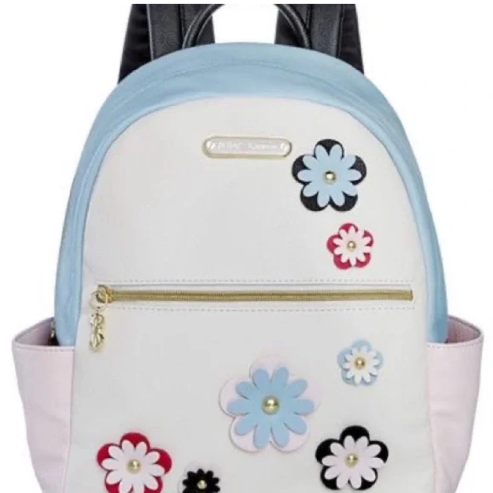 Betsey Johnson Cream and Blue Backpack with Floral Accents